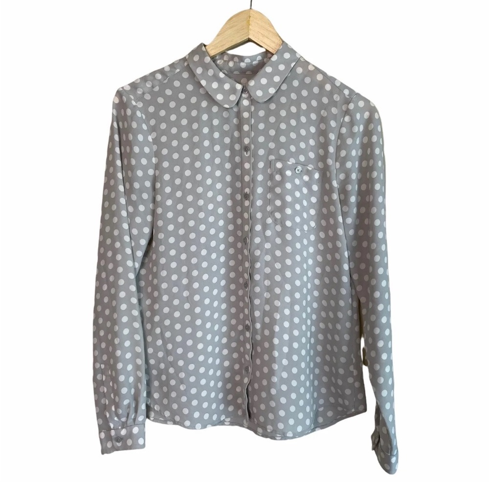 LOFT Gray Polka Dot Button-Down Shirt